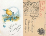 Osterei mit Küken Blumen o 30.3.1920