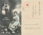Patriotika 1.WK Frau mit Osterschmuck Soldat gebr. ca.1915