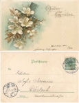 Ostern Kreuz mit Blumen Glückwunschlitho o 22.2.1900
