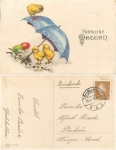 Ostern Küken mit Sonnenschirm Weidenkätzchen o 15.4.1933