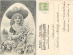 Ostern Mädchen mit Blumenstrauß und Schafen o ca. 1900