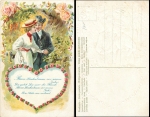 Lovers embossed card with a heart of roses * around 1910