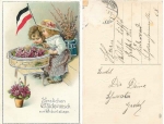 Patriotika children with flag silver cut birthday card o around 1915