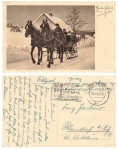 Horse-drawn sleigh field post WWII with advertising stamp Your duty to work in the German Red Cross Berlin SW11 December 28, 1940
