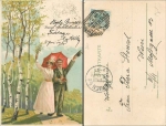 Couple with a parasol Pentecost artist card Mailick o 3.6.1900