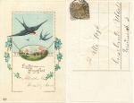 Whitsun swallows with letter embossed card o 19.5.1918