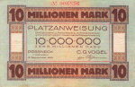 Poessneck, Thuringia, emergency money note, 10 million marks, 1923, C.G. Vogel
