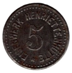 Przemkov Ironworks Henriettenhuette 5 Pfennig Emergency Money Silesia Poland