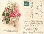 Rose branches in pink and white with fern Birthday card o 1931