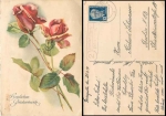 Rosengarten Frankfurt Oder 2 country postmarks on rose card o 29.7.1951