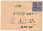 SBZ Mecklenburg Vorpommern Michel 10 block of four on cover from Warnemuende 1946 to Meissen