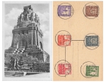 SBZ West Saxony Michel 150-155 on postcard Völkerschlachtdenkmal o Leipzig C1 14.2.1946