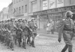 Saalfeld, Thuringia: NVA parade, circa 1970, real photograph, 10.6 x 7.4 cm.