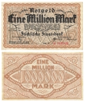 Saxon State Bank 1 million marks emergency money August 2, 1923
