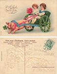 Pig with Cuddly New Year's embossed card o 1911