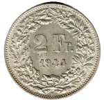 Schweiz 2 Franken 1944 Helvetia 