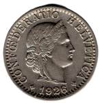 Schweiz 20 Rappen 1926 B Kopf der Helvetia