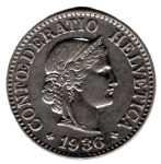Schweiz Eidgenossenschaft 10 Rappen 1936