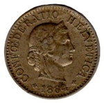 Schweiz Eidgenossenschaft 5 Rappen 1884 B