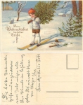 Skier with Christmas tree around 1930