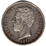 Spain 5 Pesetas 1871 Amadeao I