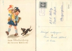 08107 Stangengruen about Zwickau (Sachs) 2 country postmarks AK school beginning with dachshund o around 1957