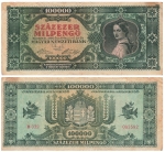 Szazezer Pengo 100000 Magyar Nemzeti Bank Geldschein Ungarn 1946