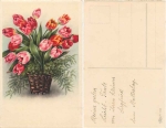 Tulips in a basket Erika 1159 artist card from around 1920