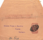 UK Half Penny Victoria strip stationary number stamp 466 to Bremen