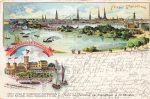 Uhlenhorster Faehrhaus Hamburg Farblitho und Alster Park o 23.9.1897