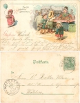 Saleswoman market woman, child with balloon Litho, o 12.3.1905