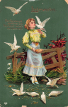 Bird girl feeds pigeons bred 09/04/1907