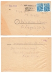 PEOPLE'S STRUGGLE AGAINST NUCLEAR DEATH Propaganda stamp on letter o Berlin August 5, 1958