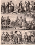Folk costumes steel engraving by Henry Winkles after G Heck around 1850