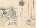 Weihnachten Kind mit Schlitten und Trommel Künstlerkarte o 24.12.1901