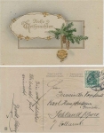 Weihnachten, grüner Zweig, Eicheln Goldprägekarte o 24.12.1913