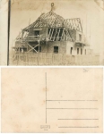 Bauarbeiter Zimmerleute mit Dachstuhl beim Richtfest Echtfoto * ca. 1930