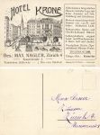 Zürich Hotel Krone Werbekarte  *ca. 1910