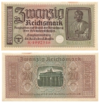 Zwanzig Reichsmark Reichskreditkasse RO554 ZWK-5 Rosenberg 554 ZWK 5