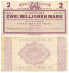 Zwei Millionen Mark Gutschein Stadt Freital 15. August 1923