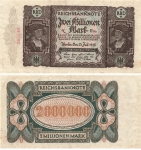 Zwei Millionen Mark Reichsbanknote 23. Juli1923 Kaufmann Gisze RO89 DEU-101