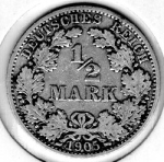 1/2 Mark 1905 A German Empire Silver Coin