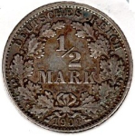 1/2 Mark 1908 D Deutsches Kaiserreich Silbermünze