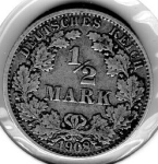 1/2 Mark 1908 J German Empire Silver Coin