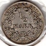 1/2 Mark 1914 D German Empire Silver Coin