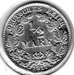 1/2 Mark 1917 A German Empire Silver Coin