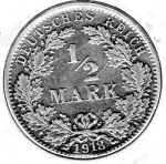 1/2 Mark 1918 J German Empire Silver Coin